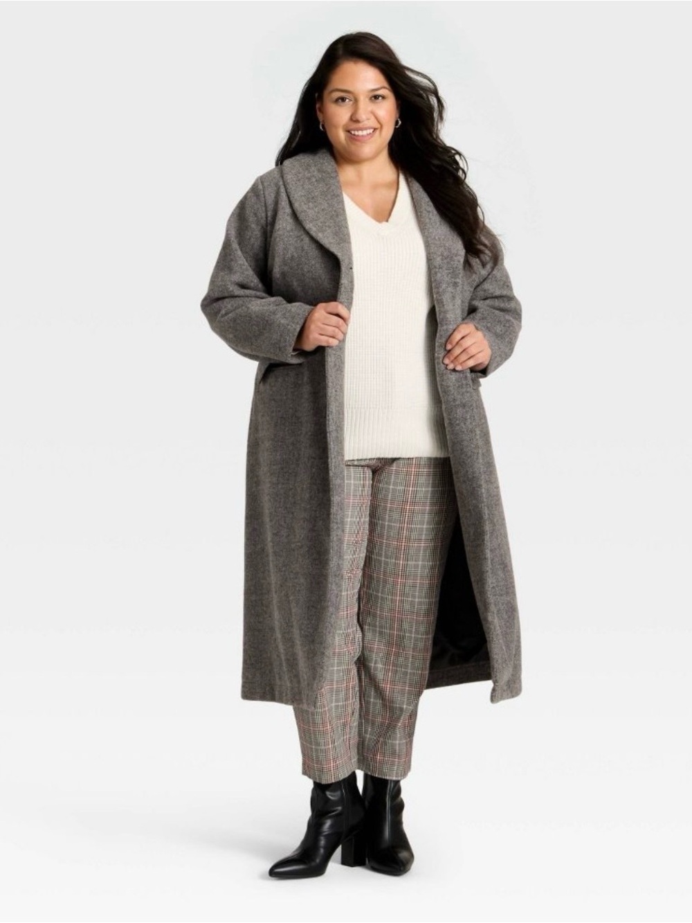 Ava & Viv Gray Long Belted Trench Peacoat - Picture 2 of 3